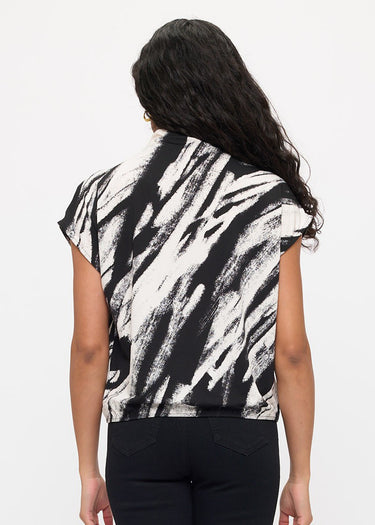 TOP *MISSY* BLACK MULTI HIGH NECK BUBBLE HEM