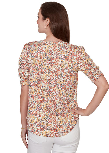 TOP *MISSY* AMBER BROWN CRINKLE W/SMOCKING DETAILS