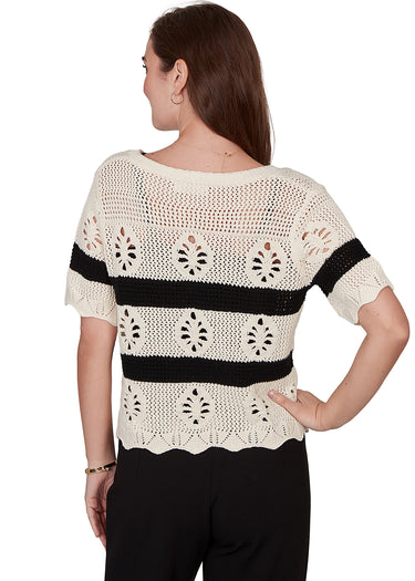 CARDI *MISSY* CREAM ONYX S/S VNK POINTELLE