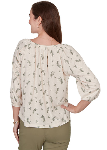TOP *MISSY* CREAM MULTI 3/4 SLEEVE CRINKLE PEASANT
