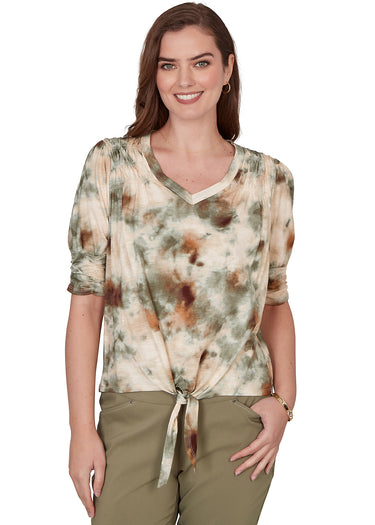 TOP *MISSY* CREAM MULTI TIE DYE TIE FRONT
