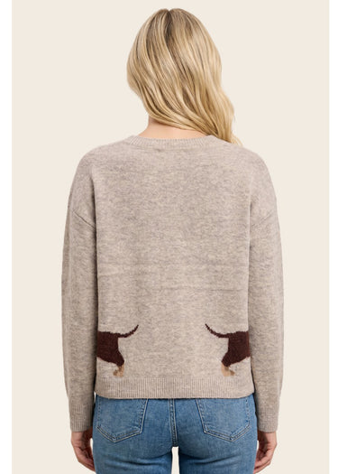 CARDIGAN *MISSY* TAUPE DOG JACQUARD LONG SLEEVE BUTTON DOWN