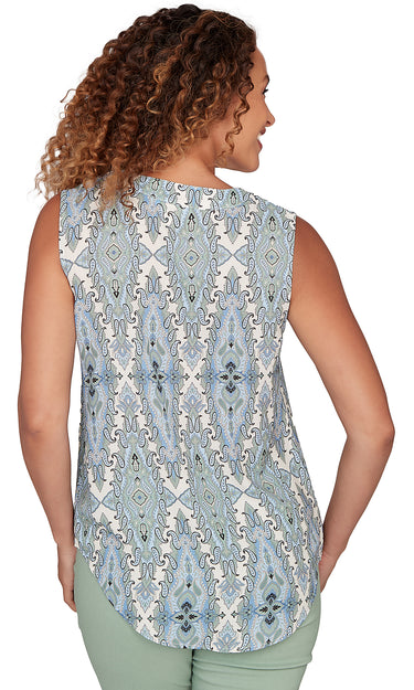BLOUSE *PETITE* CREAM MULTI S/L V-NK PAISLEY