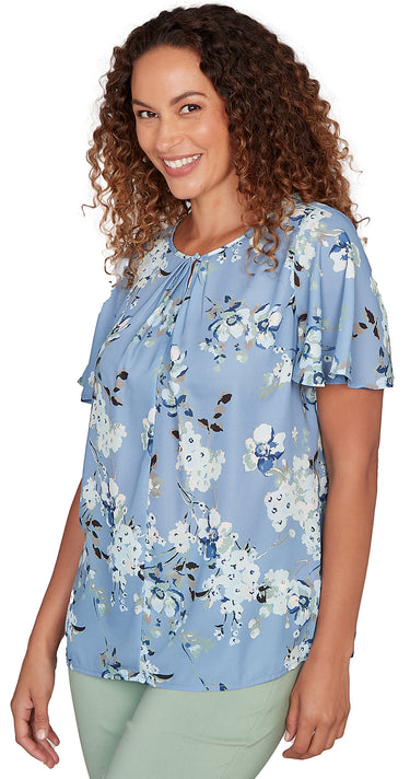 TOP *MISSY* THISTLE BLUE SHORT FLARE SLV FLRL