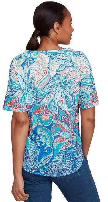 TOP *MISSY* TURQ MULTI S/S SCOOP NK LAYERED