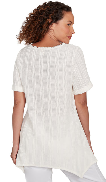 TOP *PETITE* IVORY CRINKLE VERT STRIPE