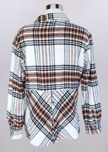 SHIRT *PLUS* IVORY MULTI PLAID ROLL TAB