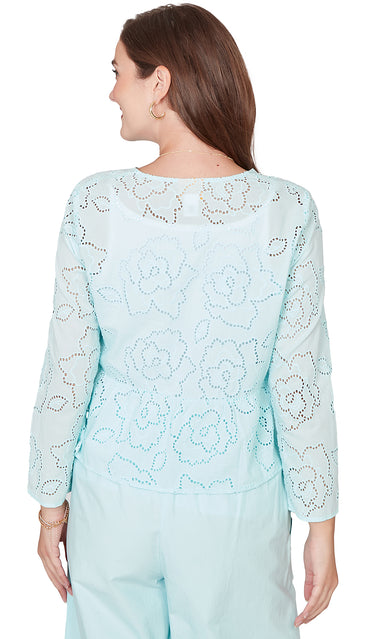 JKT *MISSY* SEAGLASS SOLID FLORAL EYELET L/S