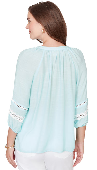 TOP *PETITE* SEAGLASS SOLID SILKY GAUZE 3/4