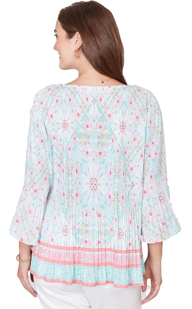 TOP *PLUS* SEAGLASS MULTI V-NECK TAPESTRY BORDER