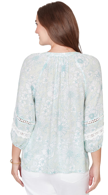 TOP *MISSY* ALOE MULTI SPRING FLORAL PRINT SLUB