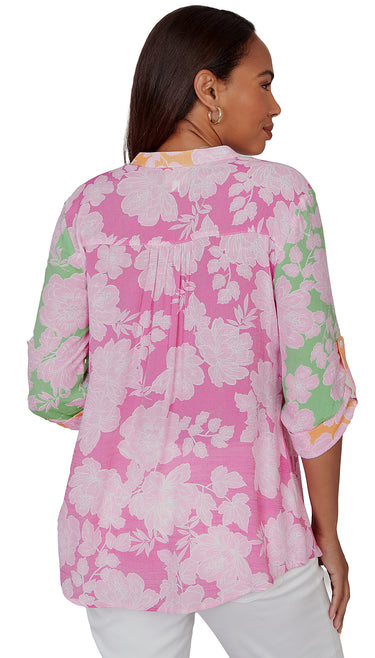 TOP *PLUS* FUCHSIA MULTI GARDEN FLORAL PRINT