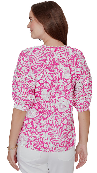 TOP *PLUS* FUCHSIA WHITE SPLIT NK ELBOW SLV
