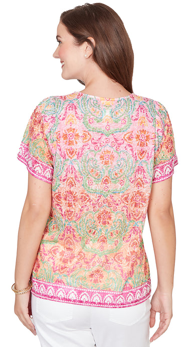 TOP *PETITE* FUCHSIA MULTI SCOOP NK FLORAL BORDER
