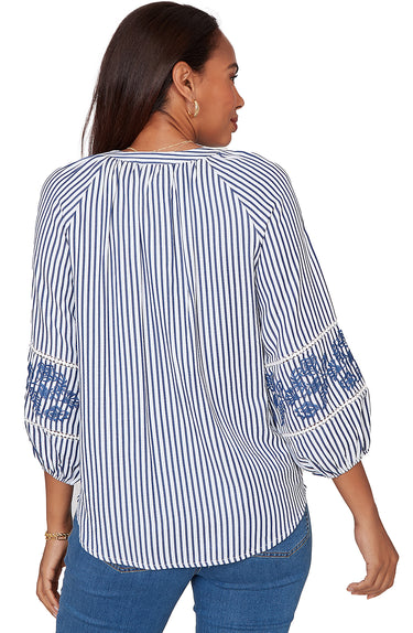 TOP *PLUS* NAVY WHITE STRIPED TIE FRONT 3/4
