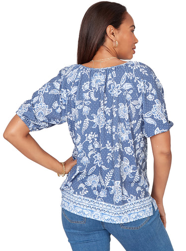 TOP *PLUS* BRIGHT NAVY MULTI FLORAL BOUQUET