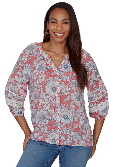 TOP *PETITE* RED MULTI SPRING FLORAL PRINT