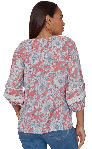 TOP *PETITE* RED MULTI SPRING FLORAL PRINT