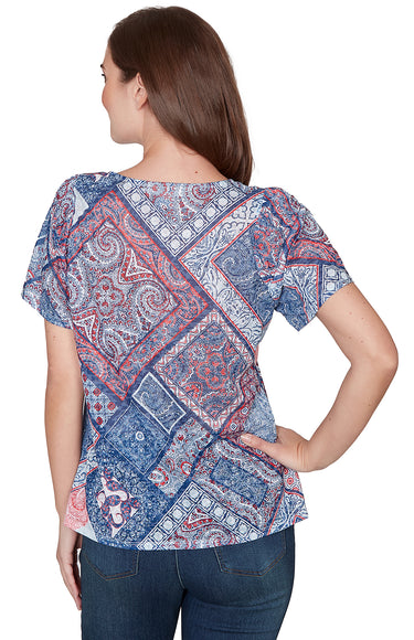 TOP *PETITE* BRIGHT NAVY MULTI PAISLEY PATCHWORK