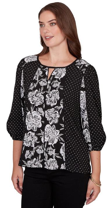 TOP *PLUS* BLACK COMBO FLORAL AND POLKADOT