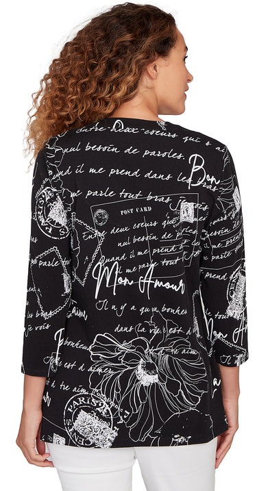 TOP *MISSY* BLACK MULTI SPLIT NK PARISIAN POSTCARD