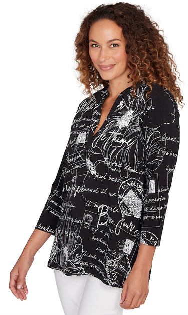 TOP *MISSY* BLACK MULTI SPLIT NK PARISIAN POSTCARD