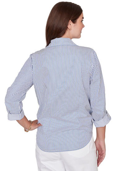 TOP *MISSY* WHITE SEA BLUE STRIPE TIE FRONT