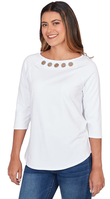 TOP *PETITE* WHITE BOAT NECK W/GROMMETS