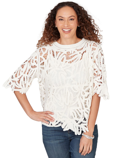 SWEATER *MISSY* SOFT WHITE ELBOW SLEEVE MACREME