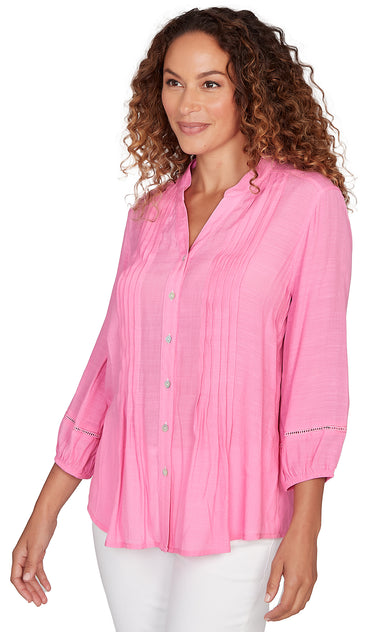 TOP *PLUS* HYDRANGEA STAND COLLAR SLUB