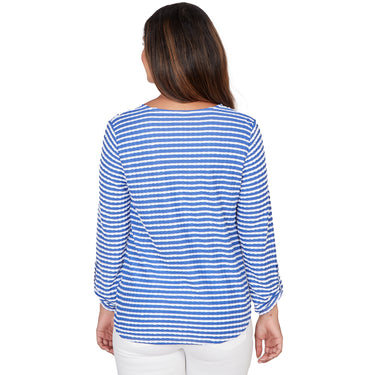 TOP *MISSY* SEA BLUE WHITE VNK SCALLOPED STRIPE
