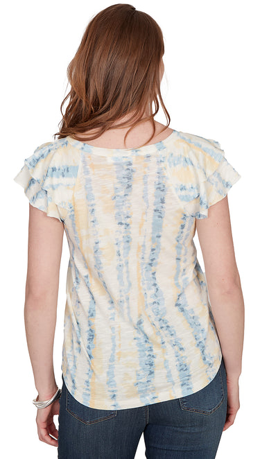 TOP *MISSY* SOFT WHITE MULTI TIERD SHORT SLEEVE VNECK TIE DYE