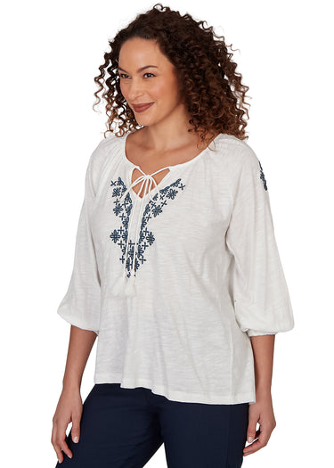 TOP MISSY PEASANT W/EMBROIDERY