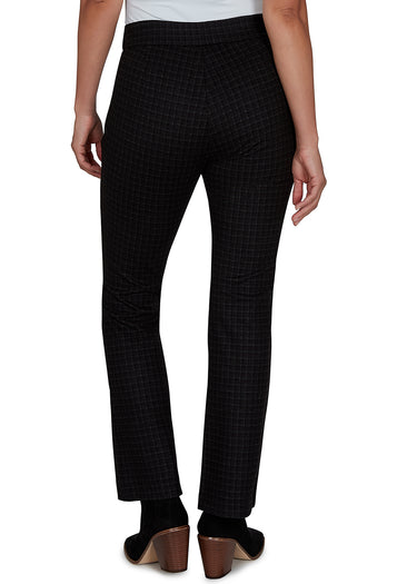 PANT *MISSY* CHARCOAL MULTI PULL ON PLAID KICK FLARE