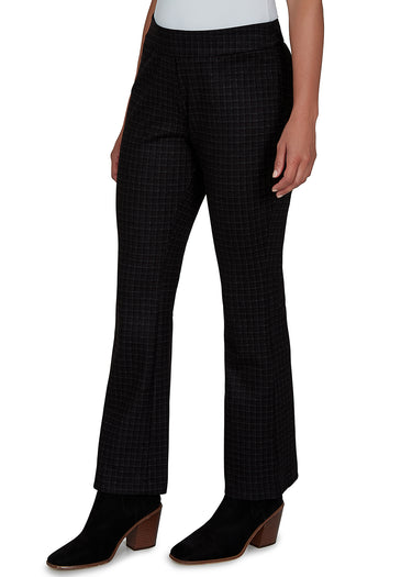 PANT *MISSY* CHARCOAL MULTI PULL ON PLAID KICK FLARE