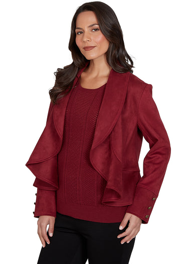 JACKET *PETITE* BORDEAUX SOLID FAUX SUEDE