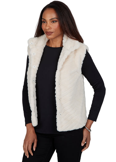 VEST *PLUS* CREAM HIGH COLLAR FAUX FUR