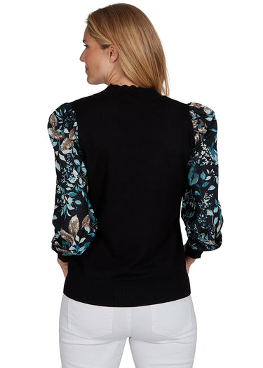 SWEATER *MISSY* BLACK COMBO SCALLOPED V-NECK TWOFER