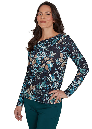 TOP *MISSY* BLACK MULTI ONION SKIN AUTUMNAL LEAVES