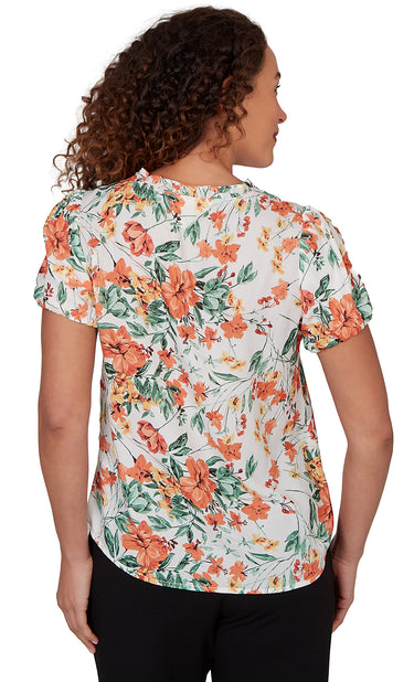 TOP *MISSY* WHITE MULTI WILDFLOWER W/RUFFLE DETAIL