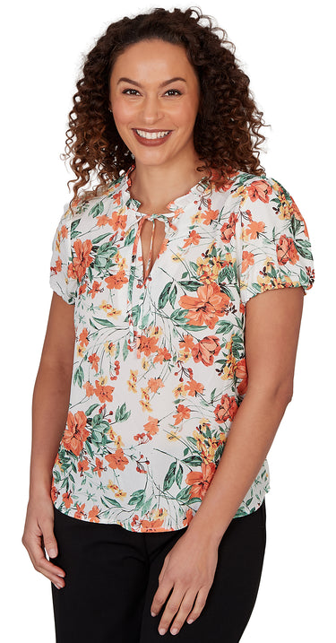 TOP *MISSY* WHITE MULTI WILDFLOWER W/RUFFLE DETAIL