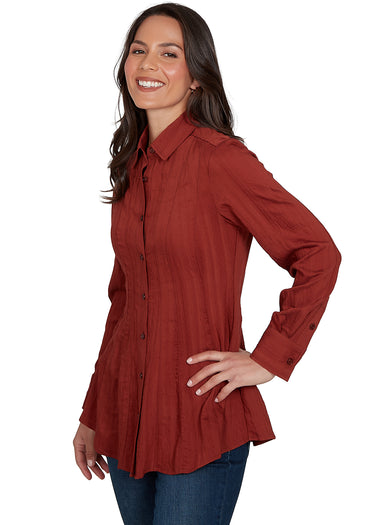 TOP *MISSY* BURNT SIENNA SOLID TEXTURED FIT & FLARE