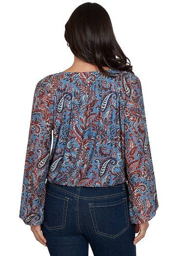 TOP *MISSY* CORONET BLUE SCOOP NECK PAISLEY MESH