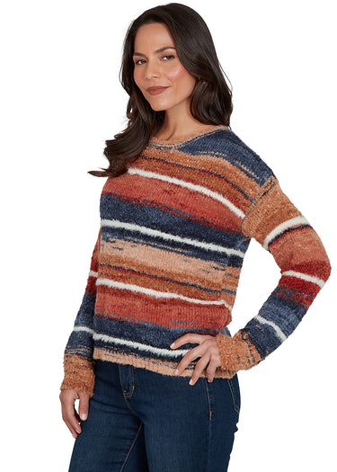 SWEATER *MISSY* BURNT HENNA RED MULTI MARLED STRIPE