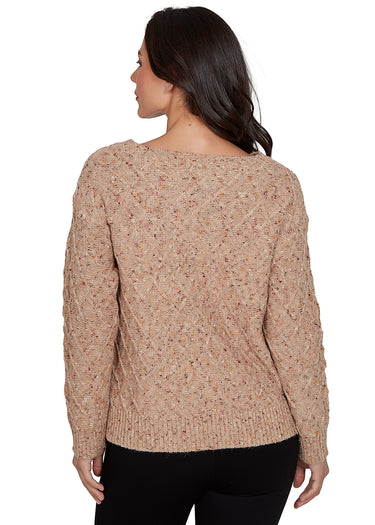 SWEATER *MISSY* TAUPE LONG SLEEVE CREW NECK SPECKLED