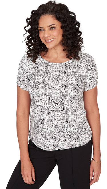 TOP *PLUS* WHITE BLACK ELEGANT SCROLL