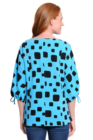 TOP *MISSY* AQUA WVN POPOVER PRINT 3/4 SLV