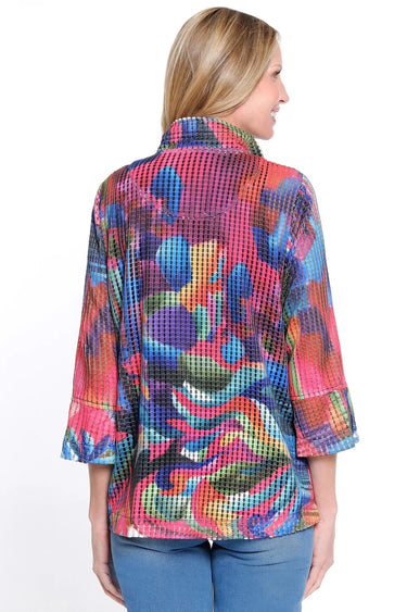 JACKET *MISSY* MULTI TEXT KNIT BTN FRNT 3/4 SLV