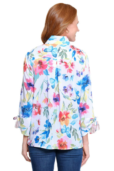 JACKET*MISSY* FLORAL MULTI WVN FLRL PRNT TASL 3/4