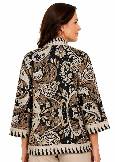 JACKET *MISSY* BLACK MULTI REVERSIBLE KIMONO TEXTURED 3/4 SLEEVE